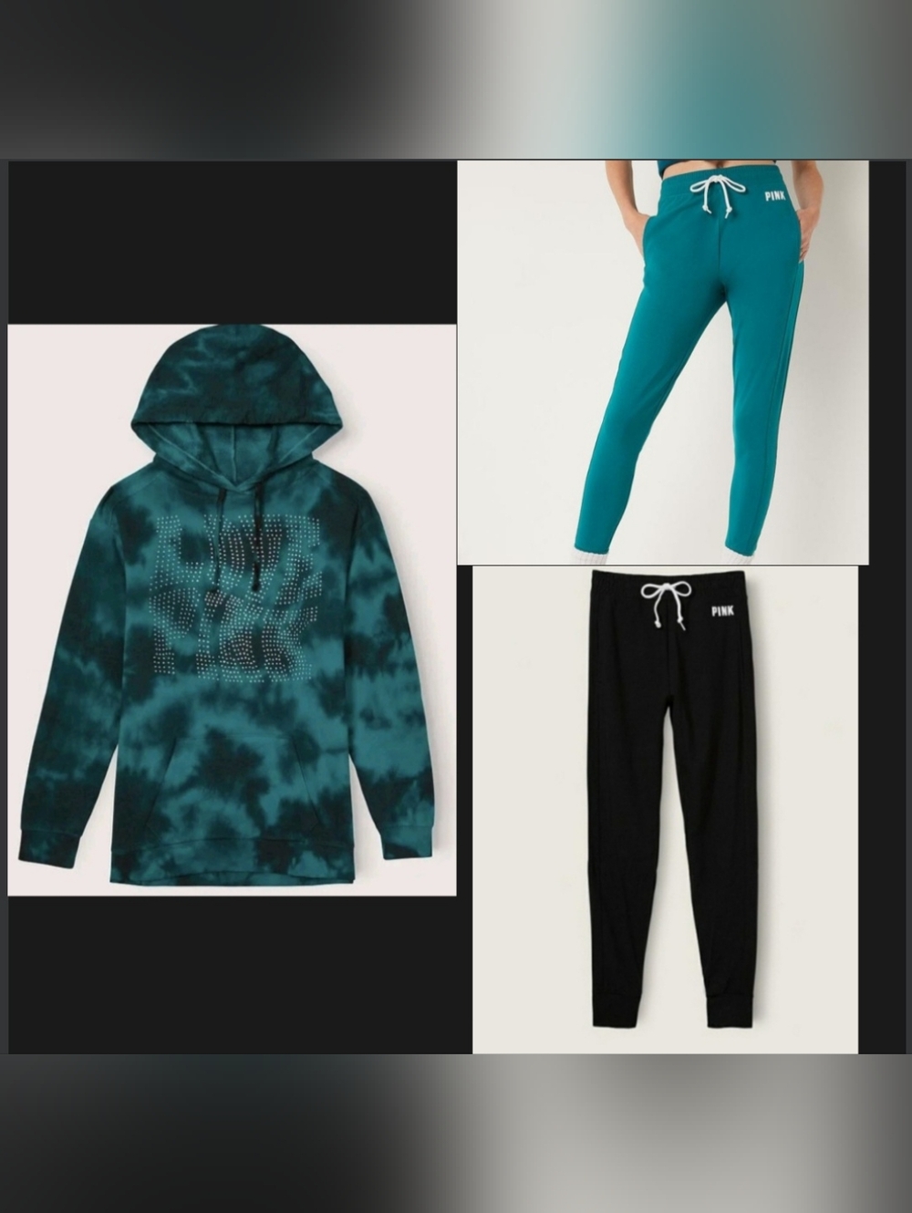 PINK Victoria's Secret Teal Fleece Hoodie and Joggers Set With 2 Pair Of Joggers